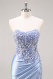 Strapless Mermaid Dark Green Sequin Prom Dress with Slit