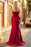 Dark Green Strapless Mermaid Sequin Long Plus Size Prom Dress with Slit