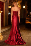 Burgundy Mermaid Strapless Sequin Long Ball Dress with Beading