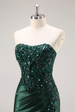 Sparkly Blue Mermaid Corset Satin Long Prom Dress with Slit