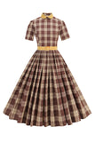 Black Plaid A-Line Peter Pan Collar Midi 1950s Dress