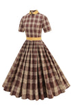 Black Plaid A-Line Peter Pan Collar Midi 1950s Dress