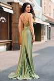 Sparkly Mermaid Army Green Corset Lace Up Back Long Ball Dress with Slit