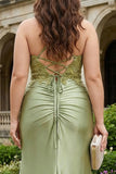 Army Green Mermaid Corset Long Plus Size Prom Dress with Slit