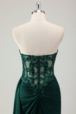 Sparkly Dark Green Mermaid Sweetheart Corset Long Prom Dress With Slit