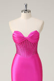 Fuchsia Mermaid Strapless Corset Prom Dress