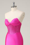 Fuchsia Mermaid Strapless Corset Prom Dress