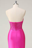 Fuchsia Mermaid Strapless Corset Prom Dress