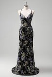 Sparkly Light Green Mermaid Spaghetti Straps Sequins Long Prom Dress with Appliques