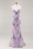 Sparkly Light Green Mermaid Spaghetti Straps Sequins Long Prom Dress with Appliques