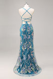 Sparkly Light Green Mermaid Spaghetti Straps Sequins Long Prom Dress with Appliques