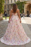 Sparkly Pink Strapless A-Line Sequin Long Plus Size Prom Dress
