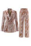 Sparkly Dusty Rose Velvet Notched Lapel Sequins 2 Pieces Suits