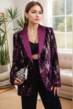 Purple Shawl Lapel Sequins Prom Blazer