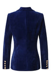 Navy Velvet Shawl Lapel Double Breasted Women's Blazer