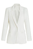 White Fitted Single Breasted Midi Women's Blazer