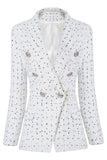 White Double Breasted Dotted Midi Women's Blazer