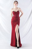 Sparkly Burgundy Beaded Corset Long Ball Dress with Slit