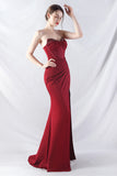 Sparkly Burgundy Beaded Corset Long Ball Dress with Slit