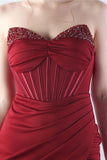 Sparkly Burgundy Beaded Corset Long Ball Dress with Slit