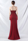 Sparkly Burgundy Beaded Corset Long Ball Dress with Slit