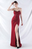 Sparkly Burgundy Beaded Corset Long Ball Dress with Slit