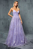 Light Purple A Line Spaghetti Straps Tulle Ball Dress