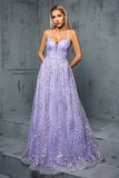 Light Purple A Line Spaghetti Straps Tulle Ball Dress