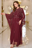 Sparkly Burgundy A Line Round Neck Long Sleeves Ball Dress