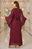 Sparkly Burgundy A Line Round Neck Long Sleeves Ball Dress