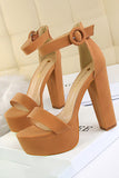 Kahki Chunky High Heel Sandals