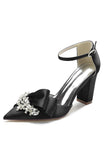 Black Chunky High Heel Shoes with Bow