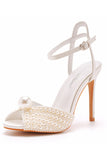 Champagne Open Toe Stiletto with Pearl