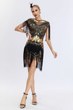 Grey Sequined Short 1920s Flapper Dress with Fringes