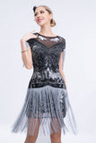 Grey Sequined Short 1920s Flapper Dress with Fringes