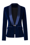 Velvet Royal Blue Shawl Lapel Women Blazer