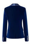 Velvet Royal Blue Shawl Lapel Women Blazer