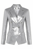 Black Peak Lapel PU Leather Women Blazer