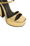 Golden Open Toe Ankle Strap Chunky Heel Sandals