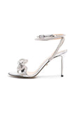 Sparkly Silver Rhinestones Bow Ankle Straps Open Toe High Heels