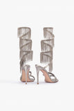 Sparkly Silver Beading Strappy Tassels Open Toe High Heels