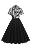 A Line Black Stripe 1950s Dress with Short Sleeves