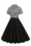 A Line Black Stripe 1950s Dress with Short Sleeves