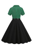 A Line Black Stripe 1950s Dress with Short Sleeves