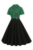 A Line Black Stripe 1950s Dress with Short Sleeves