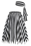 Black Color Block Striped Print Casual Novelty Pirate Costume Skirt