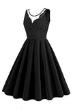 Black A Line Rufflesd V-Neck Sleeveless Vintage Dress