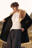 Fluffy Black Shawl Lapel Faux Fur long Men's Coat