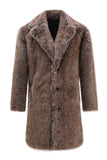 Khaki Fluffy Notched Lapel Faux Fur Long Men's Coat