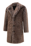 Khaki Fluffy Notched Lapel Faux Fur Long Men's Coat